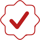 Checkmark badge - white with red outline